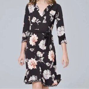 White House Black Market Reversible Black Floral Dress Wrap Mini Casual Size L